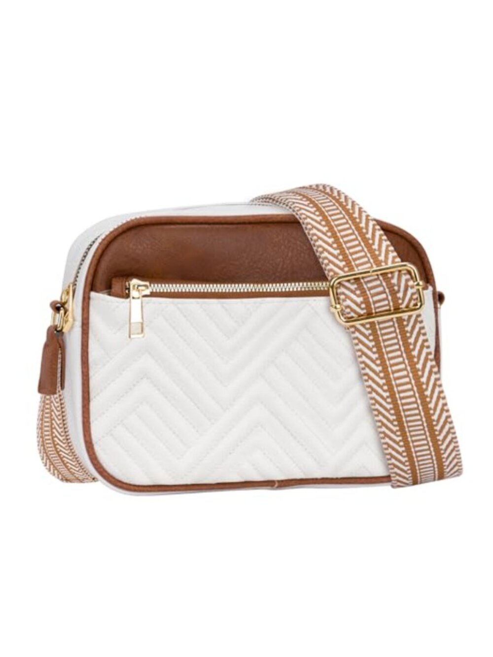 Quilted PU Leather Crossbody Bag for Women, Adjustable Strap, Multi Pocket